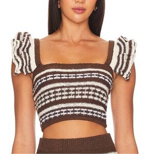 Tularosa Brown and Cream Knit Crop Top